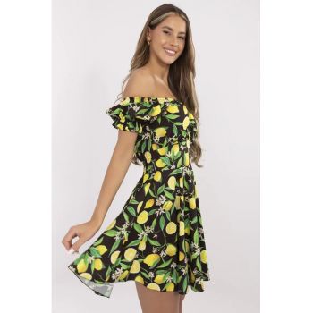 Rochie cu decolteu pe umeri si imprimeu cu citrice -