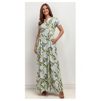 Rochie din amestec de in cu imprimeu si buzunare laterale