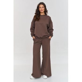 Set de bluzon oversize si pantaloni cu croiala ampla - Maro