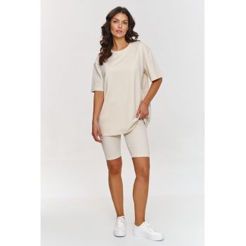 Set de colanti scurti si tricou oversize - Bej deschis -