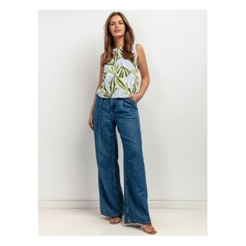 Top din amestec de in cu motive tropicale