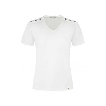 Tricou din amestec de lyocell si bumbac - cu nasturi decorativi