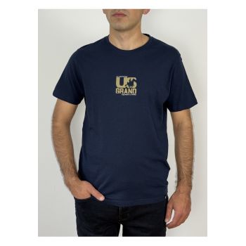 U.S. Grand POLO Tricou barbati cu logo si imprimeu text pe spate - Regular fit - Bleumarin inchis