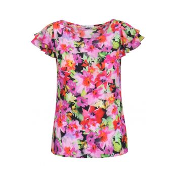 Bluza cu maneci cu volane si imprimeu floral