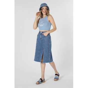 Fusta de denim cu slit lateral
