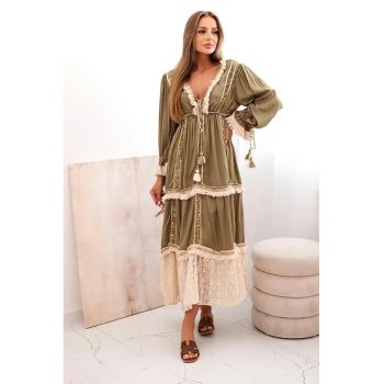 Rochie-camasa cu terminatie din dantela si franjuri -
