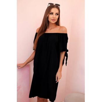 Rochie midi cu decolteu pe umeri si funda -