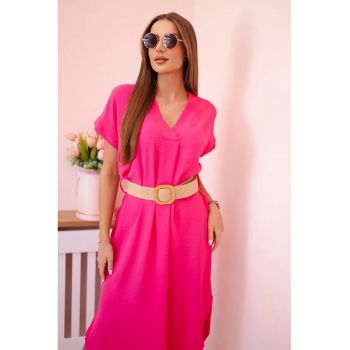 Rochie midi cu maneci scurte si curea -