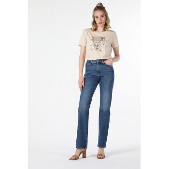 Blugi regular fit cu talie inalta