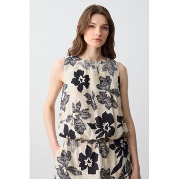 Bluza din amestec de bumbac fara maneci cu model floral