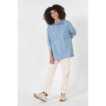 Camasa de denim cu buzunare aplicate