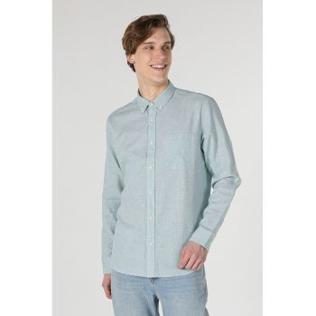 Camasa regular fit din amestec de in cu guler fixat cu nasturi