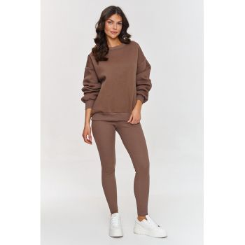 Compleu cu bluza si colanti -  bumbac - bej melanj -