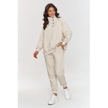 Compleu dama  bluza cu nasturi si pantaloni - bumbac - bej -