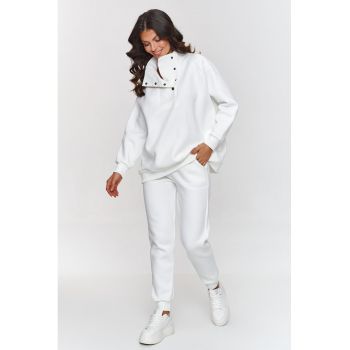 Compleu dama  bluza cu nasturi si pantaloni - bumbac - ecru -