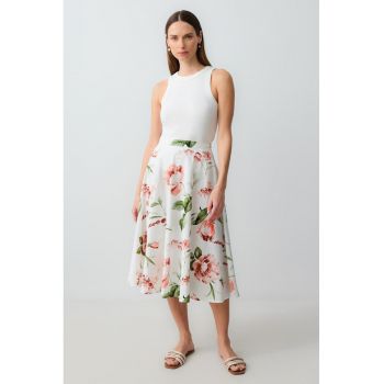 Fusta midi cu model floral