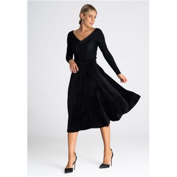 Fusta midi evazata  neagra - din poliester - confortabila