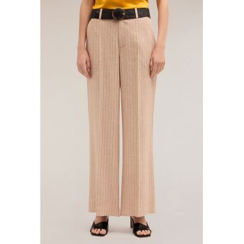 Pantaloni ampli din amestec de in cu dungi