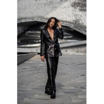 Pantaloni evazati cu paiete Leo - Negru