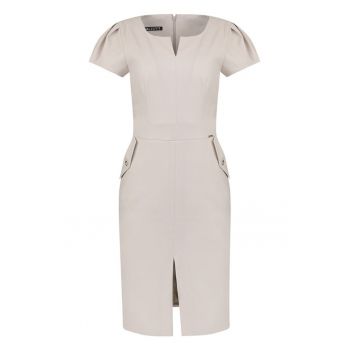 Rochie cambrata cu slit frontal - Bej