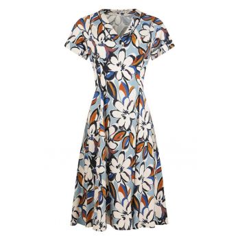 Rochie cu imprimeu floral din amestec de in - Multicolor