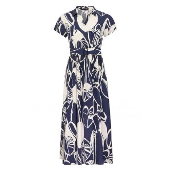 Rochie cu imprimeu tropical - Albastru indigo