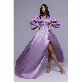Rochie maxi cu decupaje si maneci ample - Mov