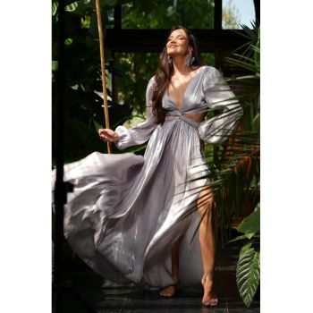 Rochie maxi cu slit pe picior si decolteu adanc - Gti