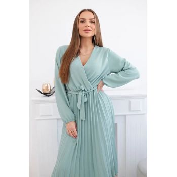 Rochie midi cu croiala petrecuta - maneci lungi si pliuri -