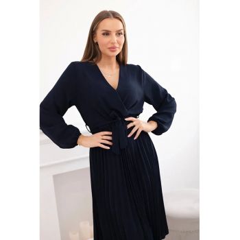 Rochie midi cu croiala petrecuta - maneci lungi si pliuri -