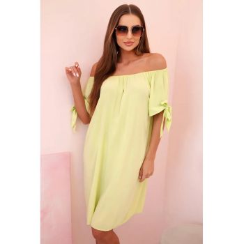 Rochie midi cu decolteu pe umeri si maneci scurte -
