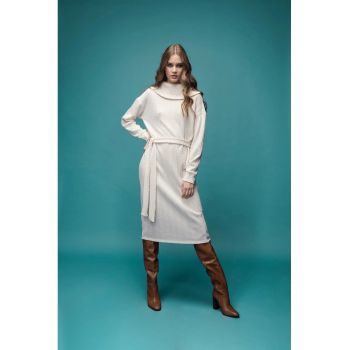 Rochie midi cu maneci cazute si cordon Elvi - Alb