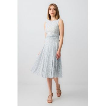 Rochie midi cu model in carouri si talie drapata