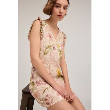 Rochie scurta din material jacquard cu imprimeu floral