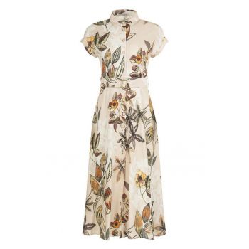 Rochie tip camasa cu imprimeu floral - Bej