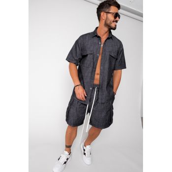 Set camasa si pantalon scurt din denim Black 16799