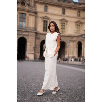 Set de pantaloni lejeri si top petrecut - Ivoire