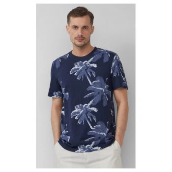 Tricou barbati cu imprimeu tropical - din bumbac - Regular Fit - Bleumarin inchis -