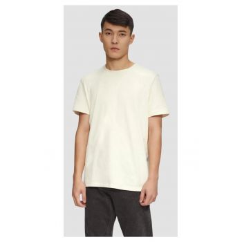 Tricou barbati din bumbac moale cu decolteu la baza gatului - Regular fit - Crem