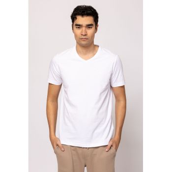 Tricou cu decolteu in V si model uni Money