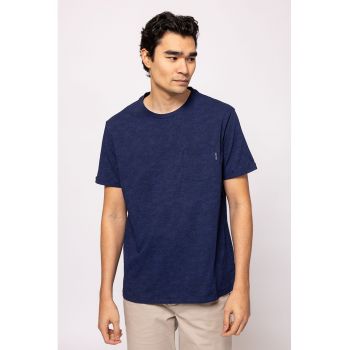 Tricou cu decolteu la baza gatului si buzunar aplicat pe piept Majda