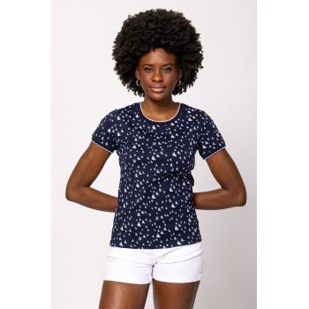 Tricou cu imprimeu si decolteu la baza gatului Metera