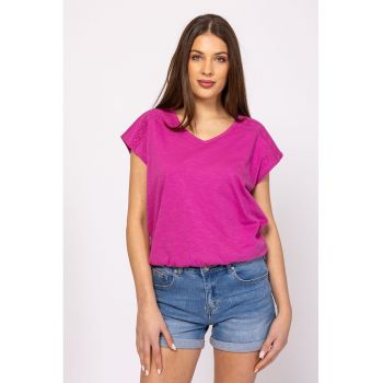 Tricou din bumbac cu decolteu in V Mudla