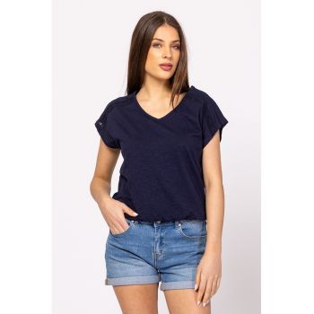 Tricou din bumbac cu decolteu in V Mudla