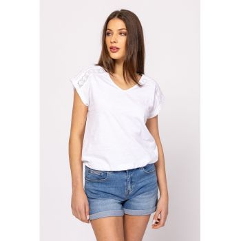Tricou din bumbac cu decolteu in V Mudla