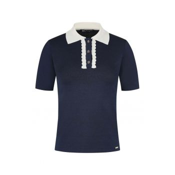 Tricou polo cu guler contrastant - Albastru indigo