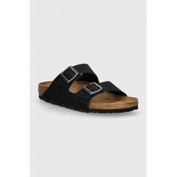 Birkenstock papuci din piele Arizona femei, culoarea albastru marin, 1028205