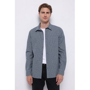 Camasa Cu Maneca Lunga De Barbati Albastru Marin Regular Fit CL1065591