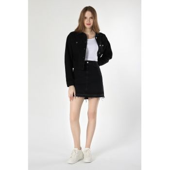 Fusta mini de denim cu terminatie franjurata