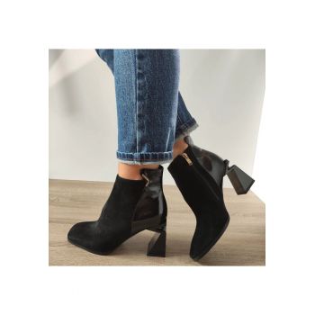 Ghete Elegante Dama  H5225-3436 Negre Velur + Lac - Negru Velur + Lac